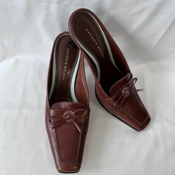 Antonio Melani  Medium Brown Square Toe Mules - Picture 2 of 11